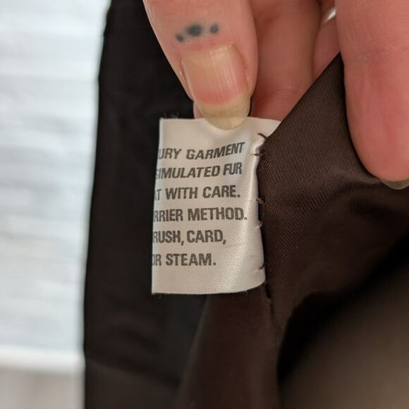 70s Vintage Black Brown Leather Penny Lane Coat Faux Fur Groovy Boho Moto Jacket - Picture 12 of 13